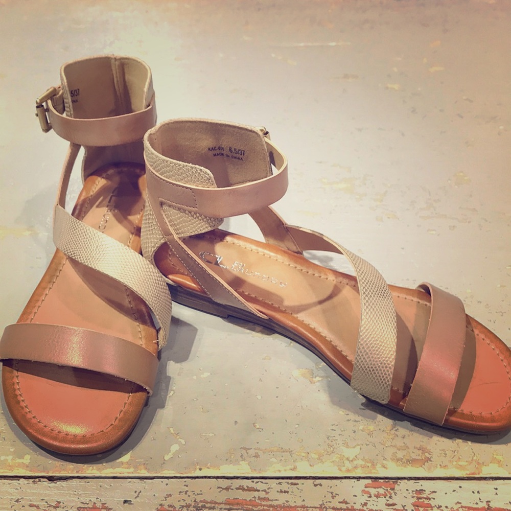 Metallic faux snakeskin sandal